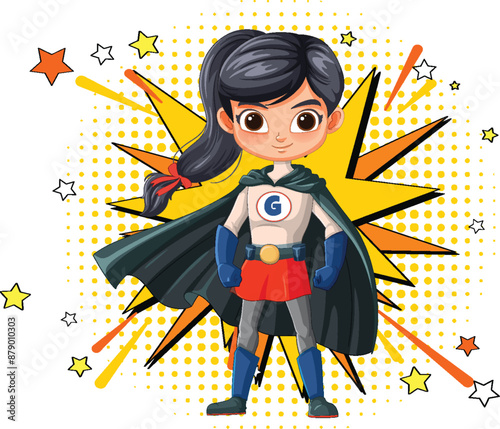 Young superhero girl with cape and gloves