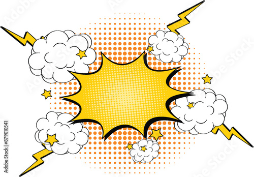 Dynamic comic-style explosion with clouds and lightning
