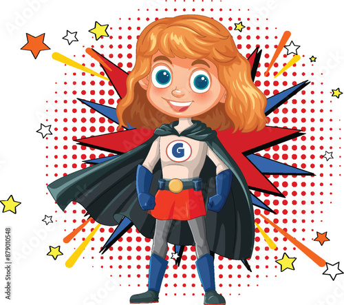 Young superhero girl with cape and gloves