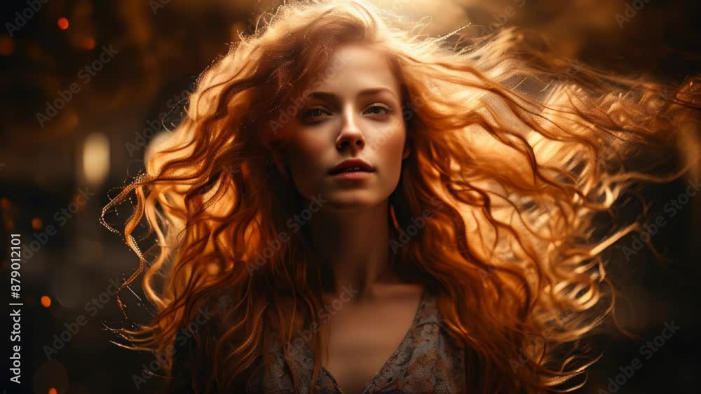 Woman with red hair blowing in the wind