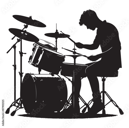 A drummer musician drumming drums vector silhouette