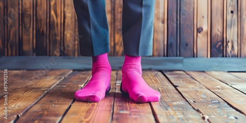 Man in business suit wearing pink socks challenges gender stereotypes and norms. Concept Gender Stereotypes, Business Fashion, Pink Socks, Fashion Statement, Breaking Norms