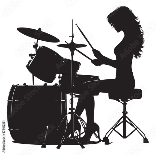 A drummer musician drumming drums vector silhouette