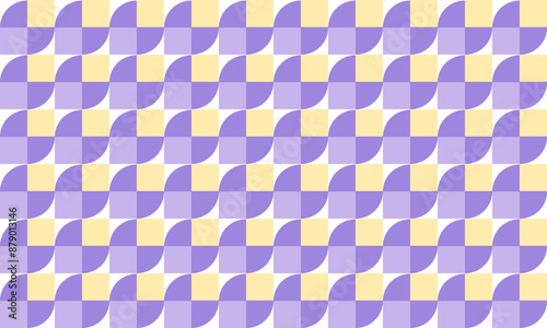 Quarter Yellow dot and purple and yellow overlap square block, diamond patter repeat seamless pattern design for fabric printing or t-shirt screening paint, checkerboard chess strip