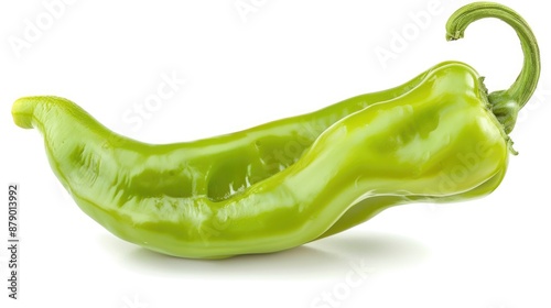 Green Chile Pepper isolated on white background. Numex Big Jim or New Mexican unripe Capsicum annuum fruit photo