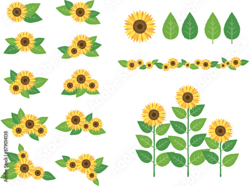 ひまわりのイラストパーツセット sunflower