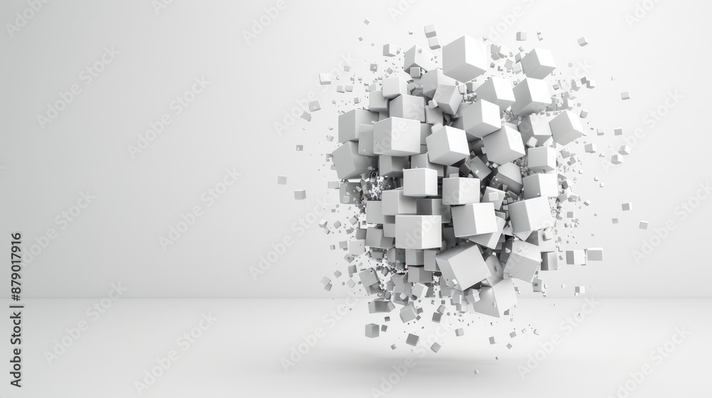 Fototapeta premium Minimalist 3D Cube Stack with 4K Detail on White Background, Generative Ai