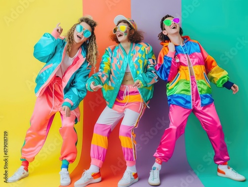 group of young LGBTQ teen mix gender ethnicity lively active together fun laugh smiling joyful cheerful, colorful people rainbow theme, fashionable hair style with sunglasses.