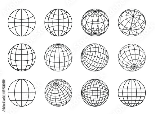 Outline Globe Sphere Vector Set