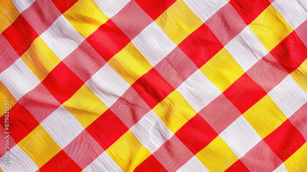 Red, yellow and white checkered tablecloth Red, yellow and white checkered tablecloth