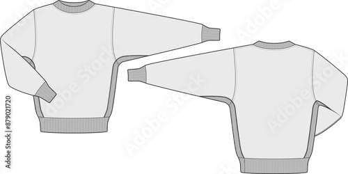 Crewneck Sweatshirt Technical Fashion Illustration Mock-up Template for Design and Tech Packs