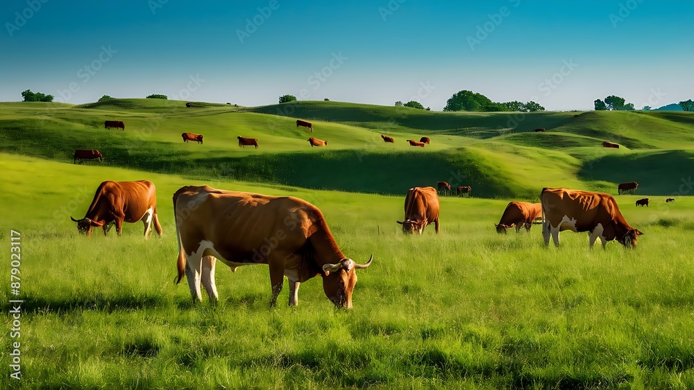 Tranquil Cattle Field Serene Rural Landscape with Grazing Livestock Tranquil Cattle Field Serene Rural Landscape with Grazing Livestock