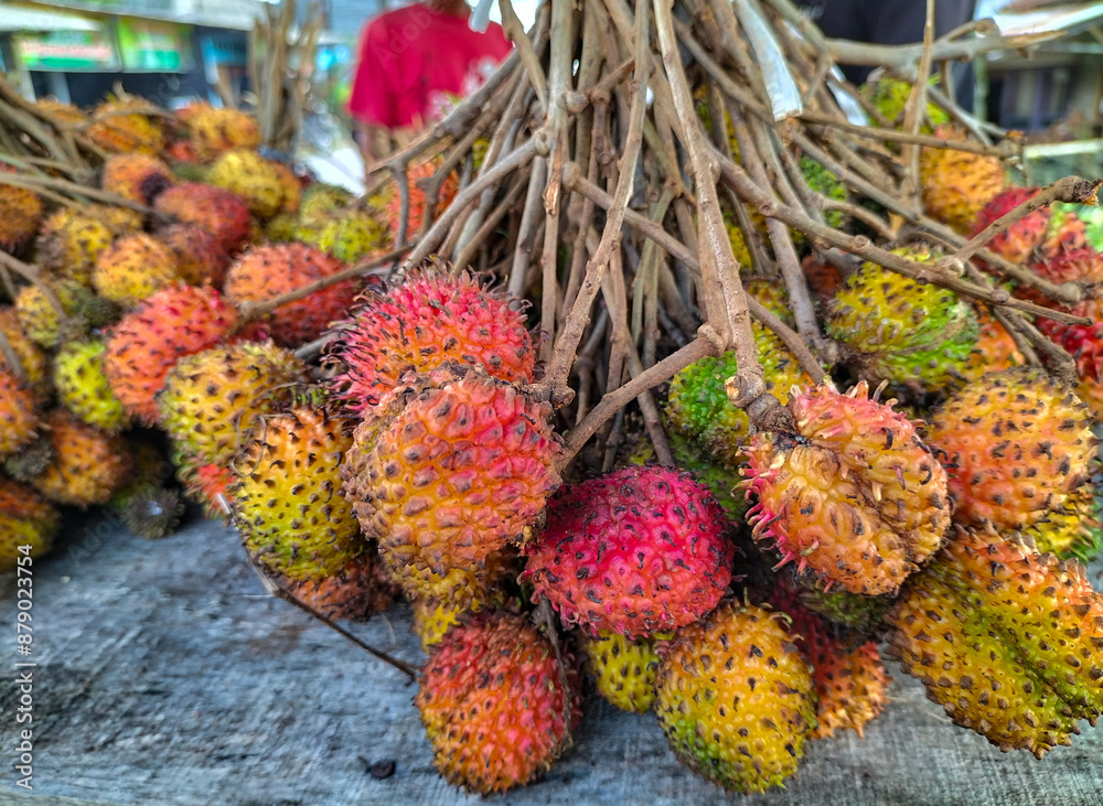 Fototapeta premium Close-up. Rambutan fruits at a market in Semarang, Central Java, Indonesia. 