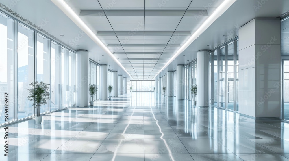 Interior modern empty office building daylight Interior modern empty office building daylight