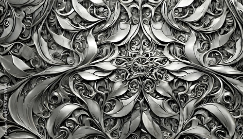 a seamless chrome plate texture, featuring a black and white pattern with intricate detailing and high contrast. The design showcases the interplay between the chrome's reflective surface and the bold