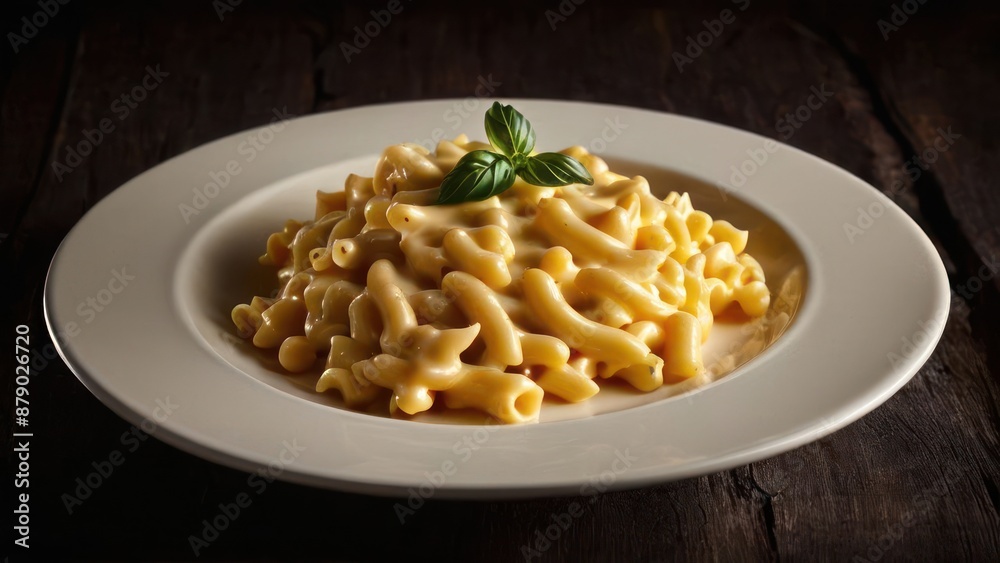 Savory Minimalism, Mac and Cheese Served Simplistically in a Herb-Infused Bowl Savory Minimalism, Mac and Cheese Served Simplistically in a Herb-Infused Bowl