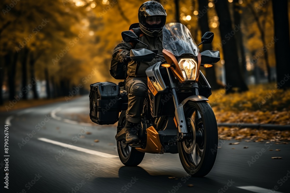 Fototapeta premium Motorcyclist maneuvering through traffic on a road among cars for efficient search relevance