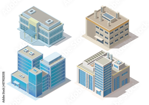 Set of isometric modern building.