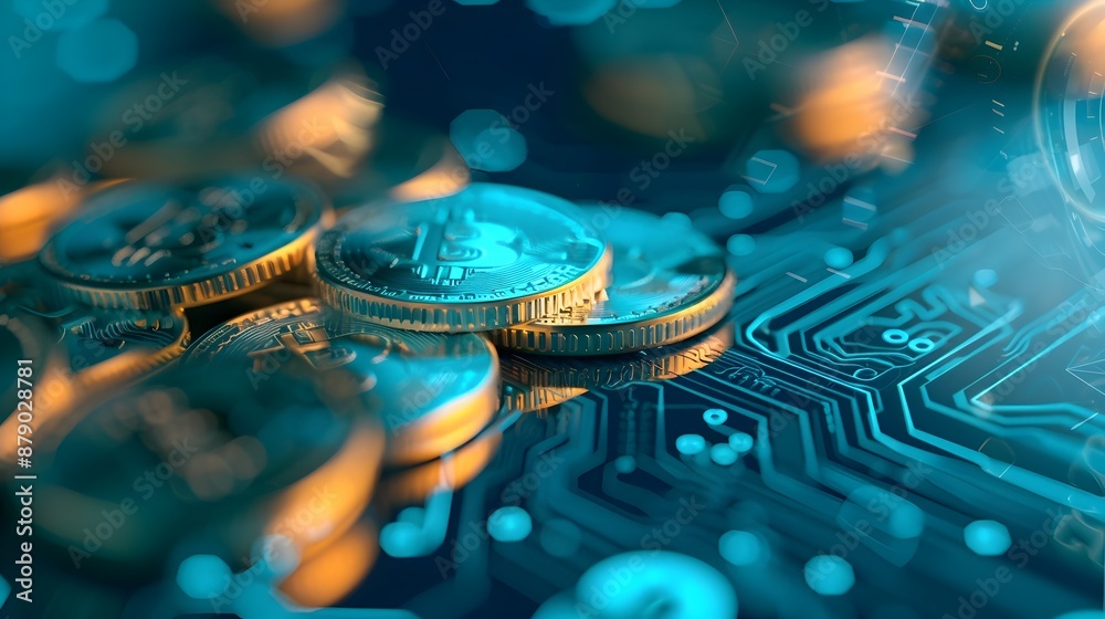 Fototapeta premium Futuristic Cryptocurrency Payment System with Holographic Digital Wallets