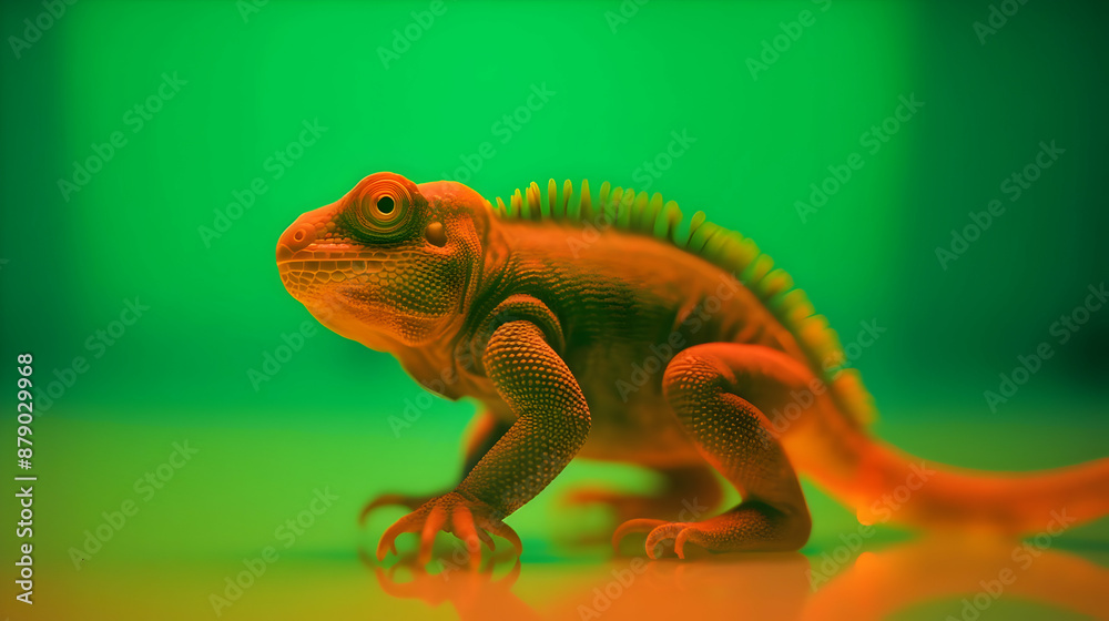 Obraz premium Orange Lizard on Green Background Photo