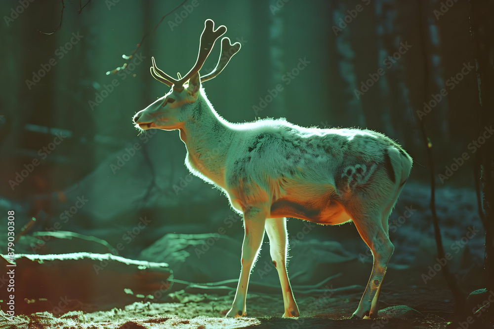 Fototapeta premium White-Tailed Deer Standing in Forest - Photo