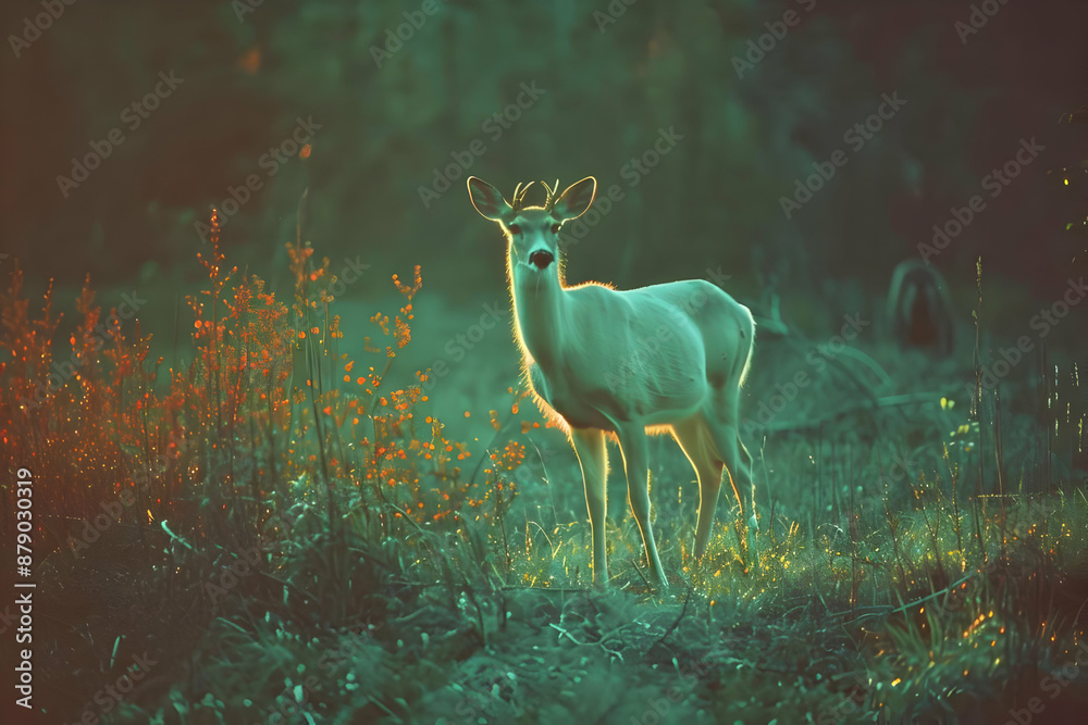 White-Tailed Deer in Green Forest - Photo