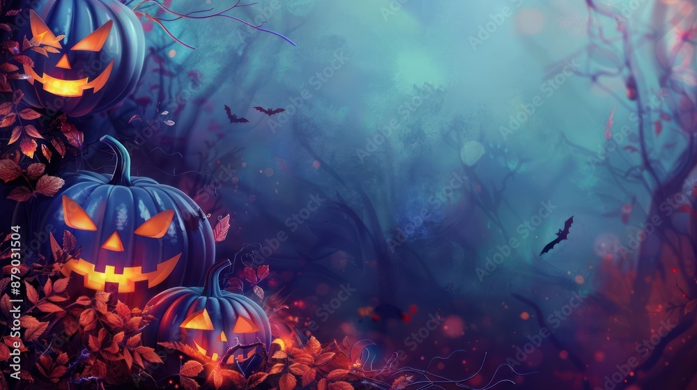 Fototapeta premium Whispering Woods Autumn Halloween Pumpkin Tableau
