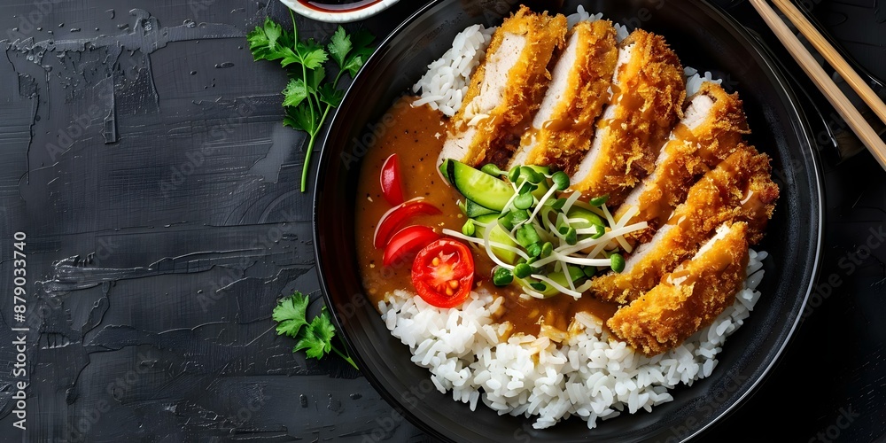 Delicious Japanese Katsu Curry with Rice and Vegetables. Concept Japanese Cuisine, Katsu Curry, Rice Dish, Vegetarian Meal, Comfort Food