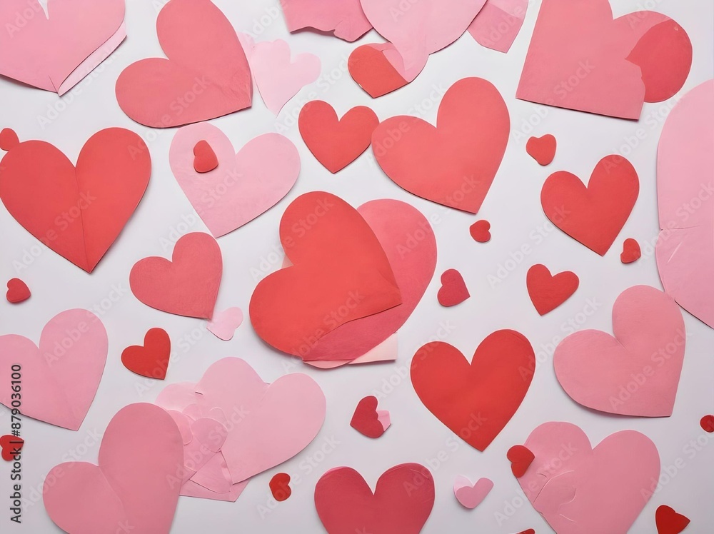 Lovely Paper Hearts with Red and Pink Colors Laid on White Background Conceptual Shot Lovely Paper Hearts with Red and Pink Colors Laid on White Background Conceptual Shot