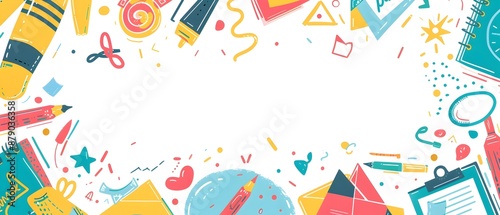 Colorful Back to School Abstract Border Design with Blank Space for Message