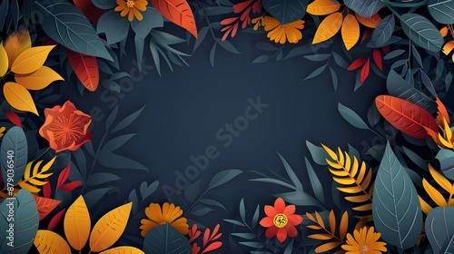 Autumn Night Lush Garden Floral Page with Layered Silhouettes and Abstract Patterns