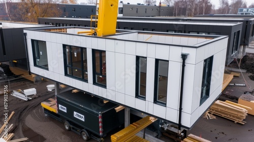 Assembly of a prefabricated home, modular configuration with interlocking components, efficient and innovative building process