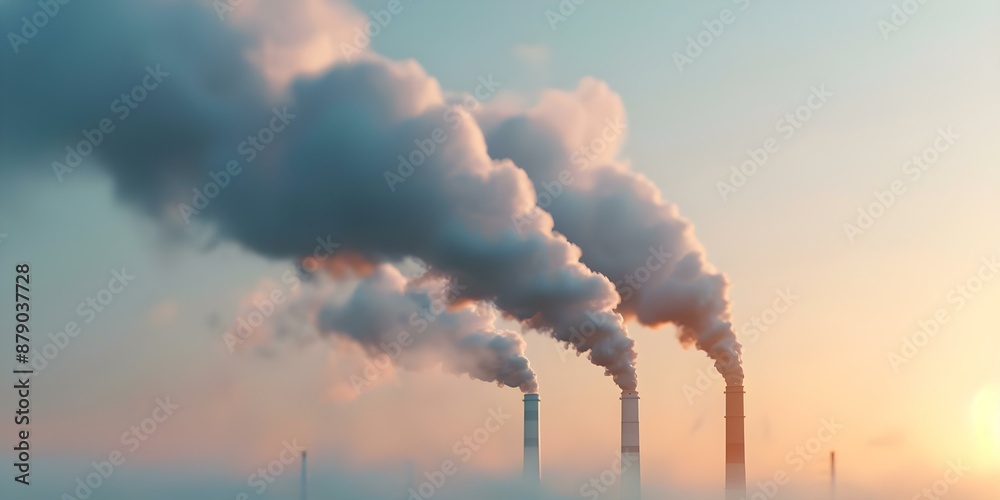 Impact of Factory Emissions on the Environment. Concept Air Pollution, Climate Change, Environmental Degradation, Public Health Risks, Sustainable Solutions