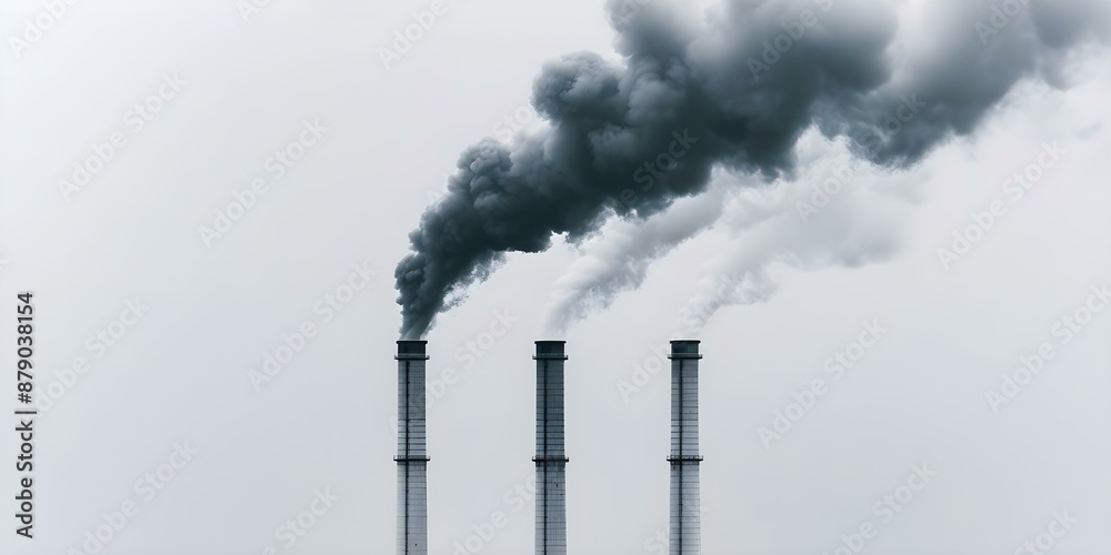 Close-up of Industrial Chimneys Emitting Black Smoke. Concept Industrial Pollution, Factory Emissions, Environmental Impact Close-up of Industrial Chimneys Emitting Black Smoke. Concept Industrial Pollution, Factory Emissions, Environmental Impact