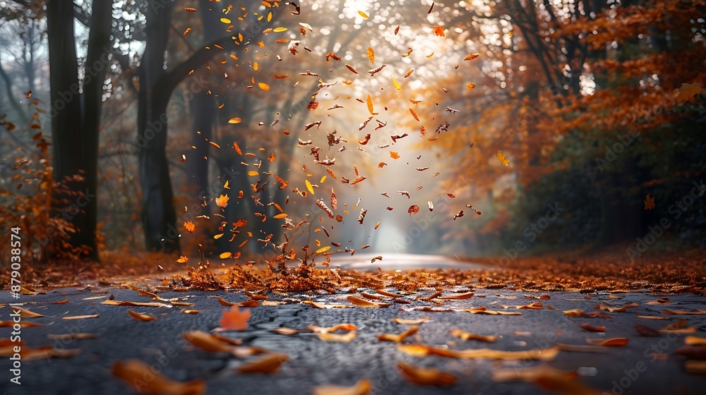 Autumnal Tree Lined Path With Fallen Leaves Autumnal Tree Lined Path With Fallen Leaves