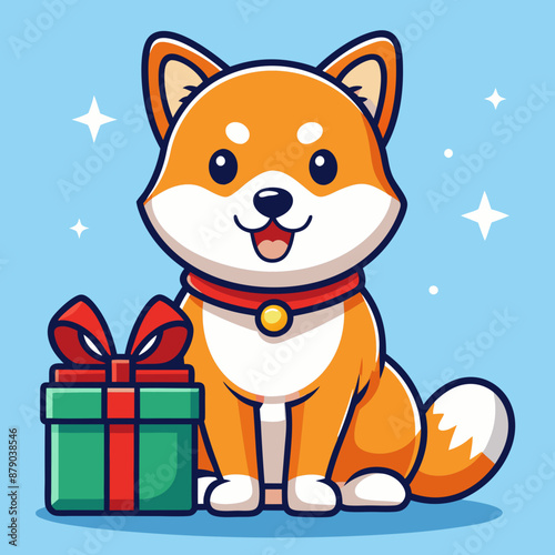 cute shiba inu brought a christmas present