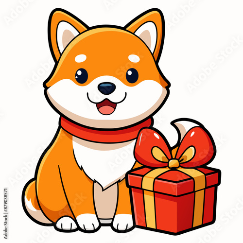 cute shiba inu brought a christmas present