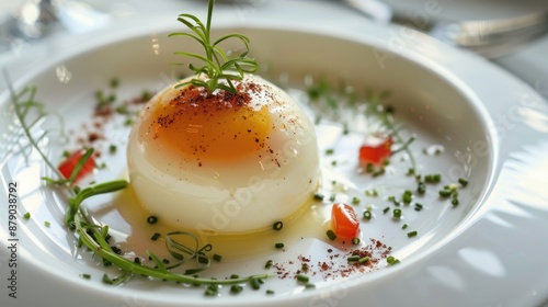 Egg steamed on a white dish