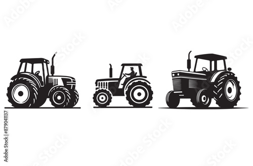 A simple, clean silhouette Set of a tractor with clear lines. white Background