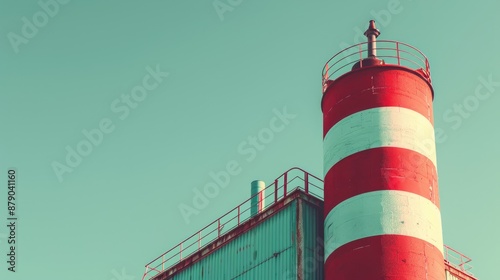 Red and white striped smokestack photo