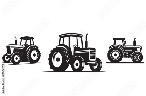 A simple, clean silhouette Set of a tractor with clear lines. white Background