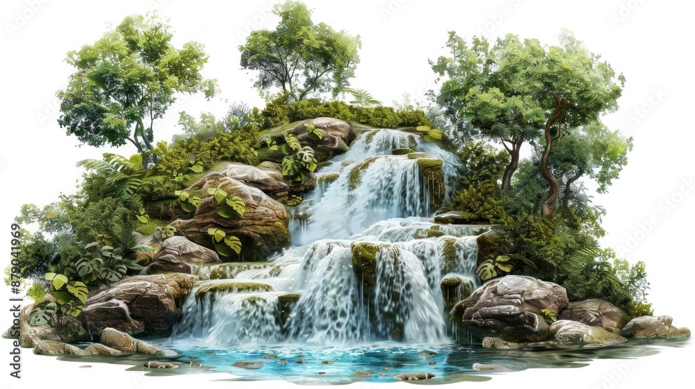 Obraz premium Waterfall Oasis Surrounded by Lush Greenery