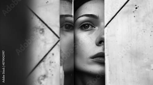 intriguing abstract black-and-white portrait of a woman