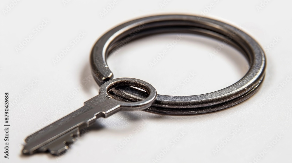Metal keychain ring on white backdrop Metal keychain ring on white backdrop