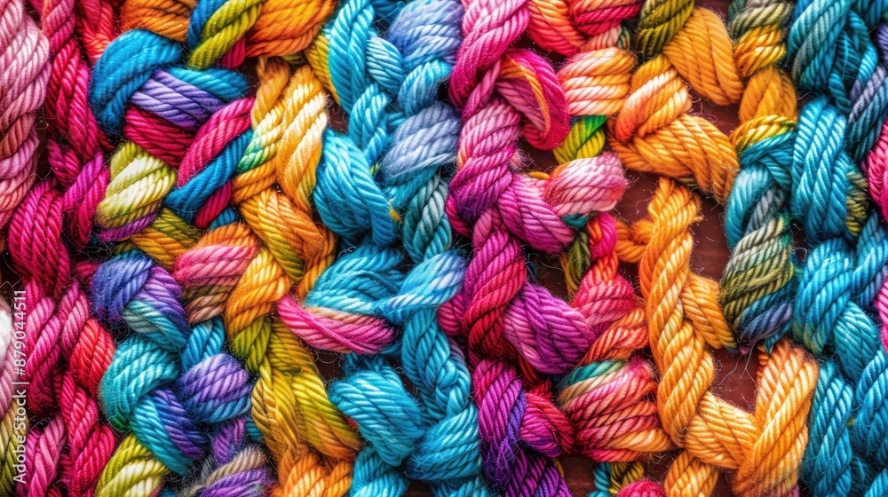 Handmade crochet texture with colorful yarn threads Rustic style pattern background Hobby idea Handmade crochet texture with colorful yarn threads Rustic style pattern background Hobby idea