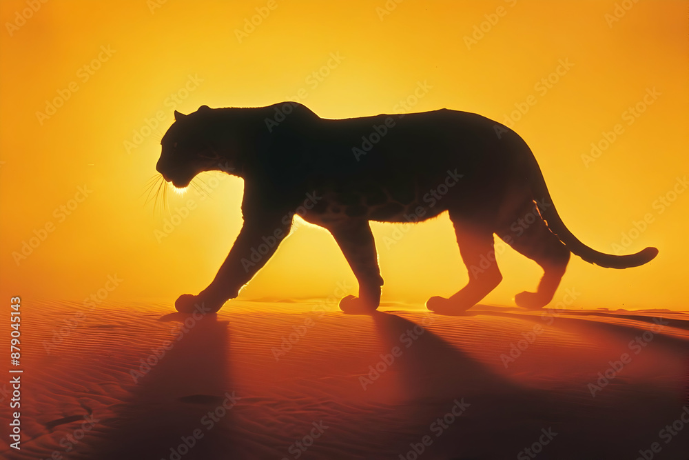 Leopard Silhouette in Golden Sunset Photo Leopard Silhouette in Golden Sunset Photo