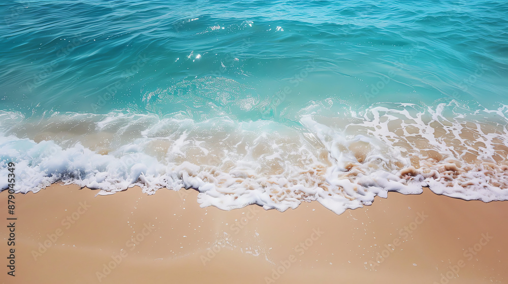 Turquoise Ocean Waves Crashing on Sandy Beach. Turquoise Ocean Waves Crashing on Sandy Beach.