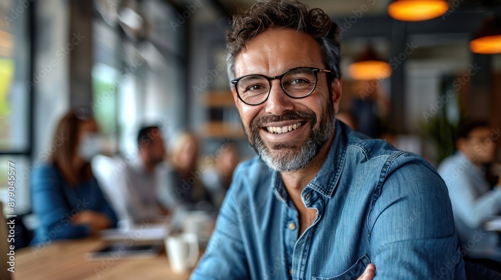 Smiling Man in a Denim Shirt Smiling Man in a Denim Shirt