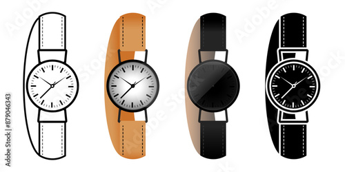 Wrist watch icon set. Linear and filled watch icons. Vector illustration Concept.