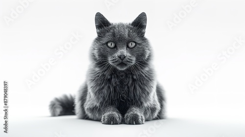 a black purebred kitten sitting on a white isolated background